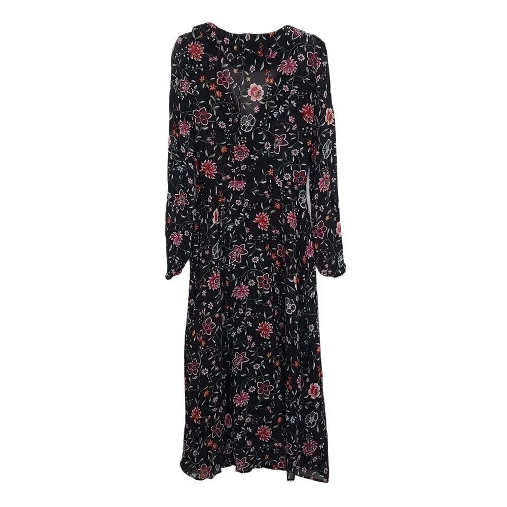 & Other Stories Dark Floral Midi Dress Cottage Lightweight Black Womens Size 4